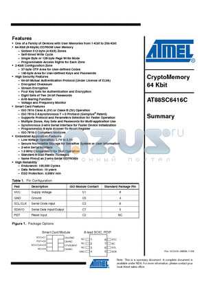 AT88SC6416C-MP datasheet - CryptoMemory 64 Kbit