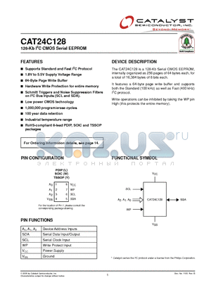 CAT24C128LIT3 datasheet - 128-Kb I2C CMOS Serial EEPROM