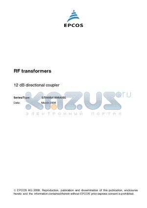 B78408A1898A003 datasheet - RF transformers 12 dB directional coupler