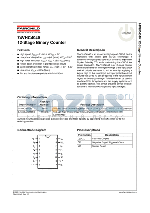 74VHC4040_07 datasheet - 12-Stage Binary Counter