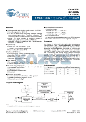 CY14B101J2-SXI datasheet - 1-Mbit (128 K  8) Serial (I2C) nvSRAM