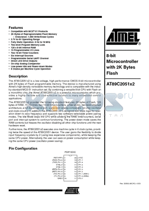 AT89C2051X2-8SI datasheet - 8-bit Microcontroller with 2K Bytes Flash