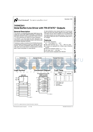 74VHC541NX datasheet - Octal Buffer/Line Driver with TRI-STATE Outputs