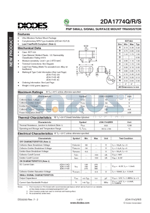 2DA1774Q datasheet - PNP SMALL SIGNAL SURFACE MOUNT TRANSISTOR