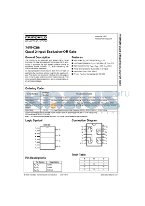 74VHC86M datasheet - Quad 2-Input Exclusive-OR Gate