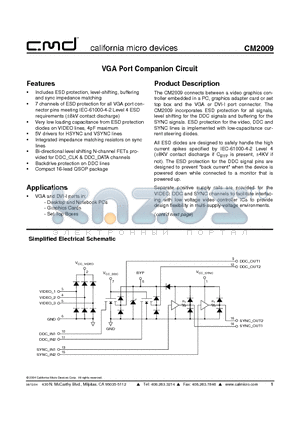 CM2009 datasheet - VGA Port Companion Circuit