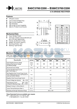 B80C3700 datasheet - 3.7A BRIDGE RECTIFIER