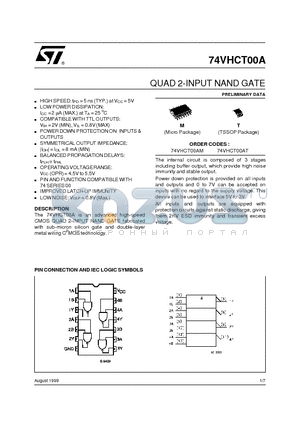 74VHCT00AM datasheet - QUAD 2-INPUT NAND GATE