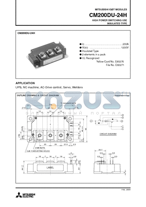 CM200DU-24H_09 datasheet - IGBT MODULES HIGH POWER SWITCHING USE INSULATED TYPE