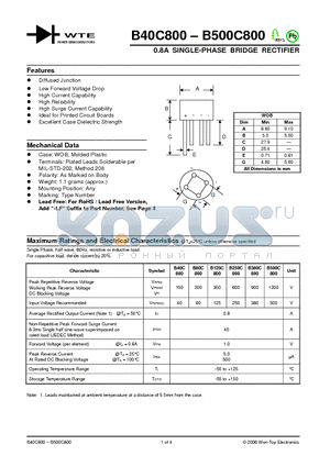 B80C800 datasheet - 0.8A SINGLE-PHASE BRIDGE RECTIFIER