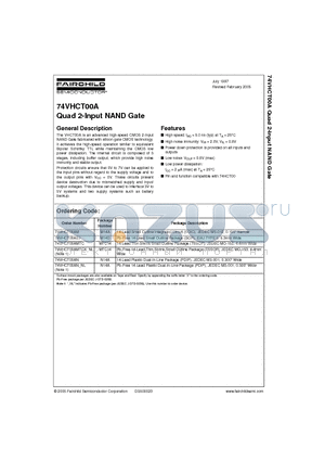 74VHCT00AN datasheet - Quad 2-Input NAND Gate