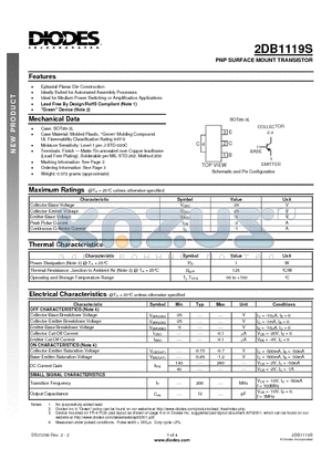 2DB1119S-13 datasheet - PNP SURFACE MOUNT TRANSISTOR