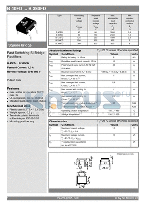 B80FD datasheet - Fast Switching Si-Bridge Rectifiers