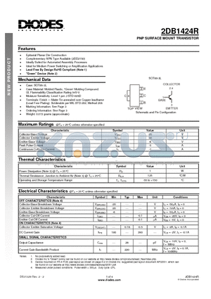 2DB1424R datasheet - PNP SURFACE MOUNT TRANSISTOR