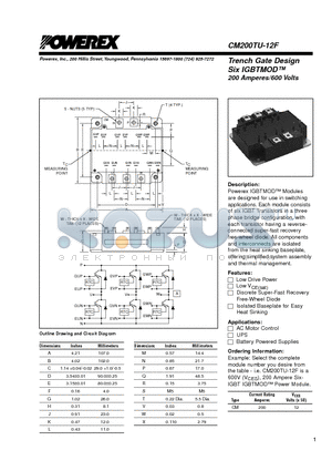 CM200TU-12F datasheet - Trench Gate Design Six IGBTMOD 200 Amperes/600 Volts