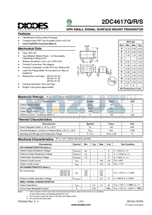 2DC4617Q-7-F datasheet - NPN SMALL SIGNAL SURFACE MOUNT TRANSISTOR