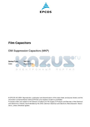 B81122A1223M datasheet - EMI suppression capacitors (MKP) Y2 / 250 VAC