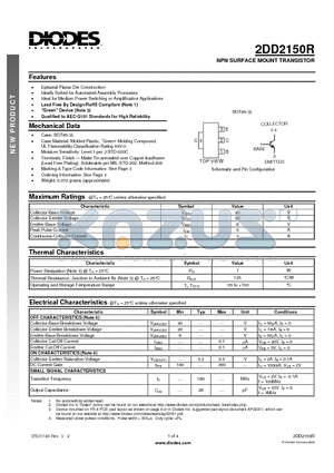 2DD2150R-13 datasheet - NPN SURFACE MOUNT TRANSISTOR