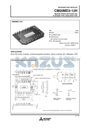 CM20MD3-12H datasheet - MEDIUM POWER SWITCHING USE FLAT-BASE TYPE, INSULATED TYPE