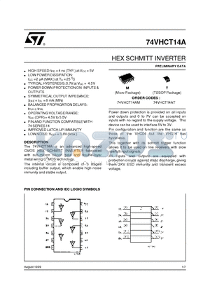 74VHCT14A datasheet - HEX SCHMITT INVERTER