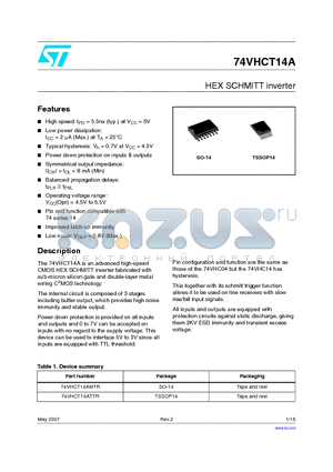 74VHCT14A_07 datasheet - HEX SCHMITT inverter