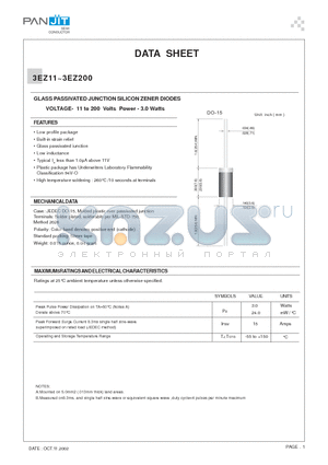 3EZ11 datasheet - GLASS PASSIVATED JUNCTION SILICON ZENER DIODES(VOLTAGE- 11 to 200 Volts Power - 3.0 Watts)