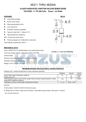 3EZ11 datasheet - GLASS PASSIVATED JUNCTION SILICON ZENER DIODE