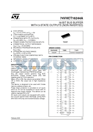 74VHCT16244A datasheet - 16-BIT BUS BUFFER WITH 3-STATE OUTPUTS (NON INVERTED)