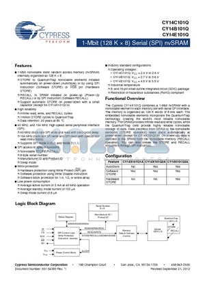 CY14B101Q1A-SXI datasheet - 1-Mbit (128 K  8) Serial (SPI) nvSRAM