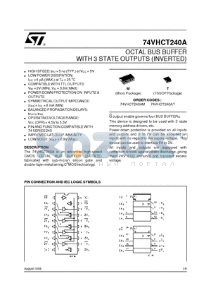 74VHCT240A datasheet - OCTAL BUS BUFFER WITH 3 STATE OUTPUTS INVERTED
