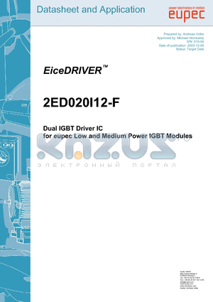 2ED020I12-F datasheet - Dual IGBT Driver IC for eupec Low and Medium Power IGBT Modules