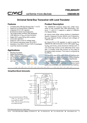 CM2400-05QF datasheet - Universal Serial Bus Transceiver with Level Translator