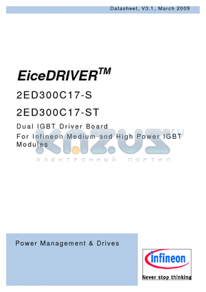 2ED300C17-ST datasheet - Dual IGBT Driver Board For Infineon Medium and High Power IGBT Modules