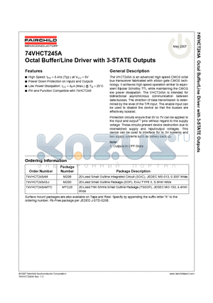 74VHCT245A_07 datasheet - 74VHCT245A Octal Buffer/Line Driver with 3-STATE Outputs