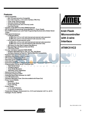 AT89C51IC2-SLSCM datasheet - 8-bit Flash Microcontroller with 2-wire Interface