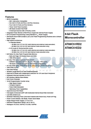 AT89C51ED2-SMRUM datasheet - 8-bit Flash Microcontroller