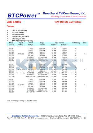 2EE-16 datasheet - 15W DC-DC Converters