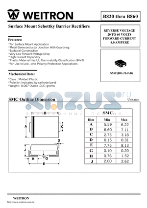 B820 datasheet - Surface Mount Schottky Barrier Rectifiers