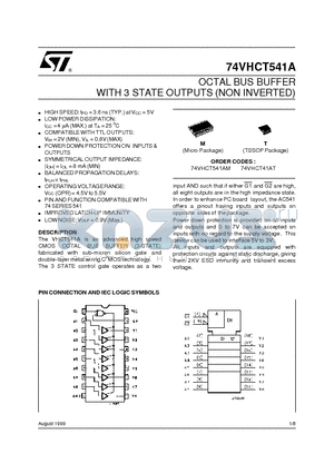 74VHCT541A datasheet - OCTAL BUS BUFFER WITH 3 STATE OUTPUTS NON INVERTED