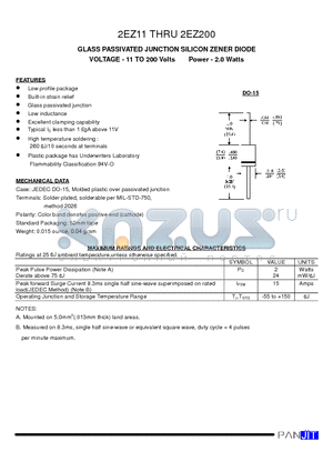 2EZ14 datasheet - GLASS PASSIVATED JUNCTION SILICON ZENER DIODE(VOLTAGE - 11 TO 200 Volts Power - 2.0 Watts)