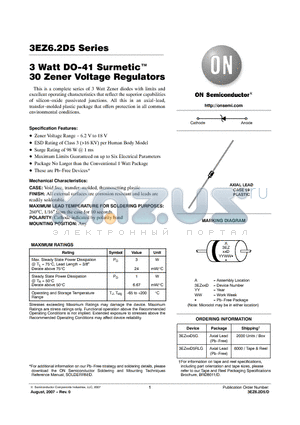 3EZ18D5RLG datasheet - 3 Watt DO-41 Surmetic 30 Zener Voltage Regulators