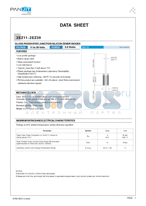 2EZ15 datasheet - GLASS PASSIVATED JUNCTION SILICON ZENER DIODES