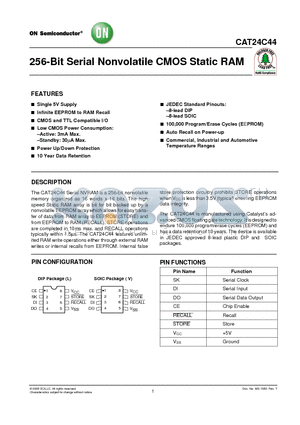 CAT24C44VE-GT3 datasheet - 256-Bit Serial Nonvolatile CMOS Static RAM