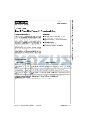 74VHCT74AN datasheet - Dual D-Type Flip-Flop with Preset and Clear