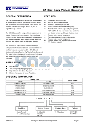 CM2596CN220 datasheet - 3A STEP DOWN VOLTAGE REGULATOR