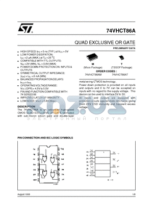 74VHCT86AT datasheet - QUAD EXCLUSIVE OR GATE