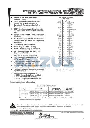 74VMEH22501ADGGRE4 datasheet - 8-BIT UNIVERSAL BUS TRANSCEIVER AND TWO 1-BIT BUS TRANSCEIVERS WITH SPLIT LVTTL PORT, FEEDBACK PATH, AND 3-STATE OUTPUTS