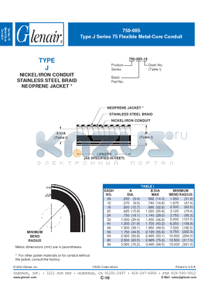 750-085-16 datasheet - Flexible Metal-Core Conduit