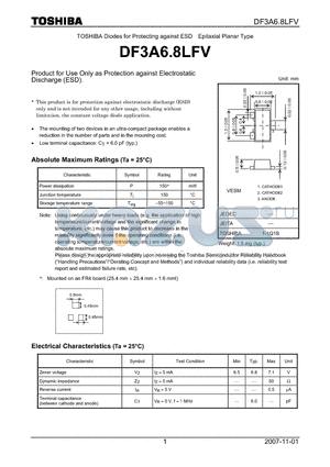 DF3A6.8LFV datasheet - Product for Use Only as Protection against Electrostatic Discharge (ESD).