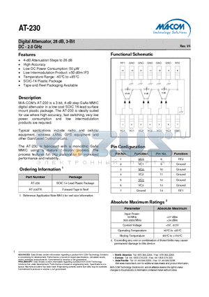 AT-230 datasheet - Digital Attenuator, 28 dB, 3-Bit DC - 2.0 GHz